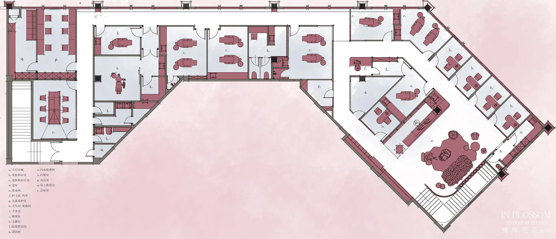 A detailed office space layout plan showing various rooms and areas.