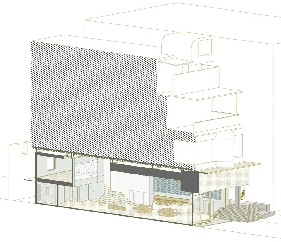 Cross-sectional view of a modern building's interior, showcasing various architectural elements and functions.