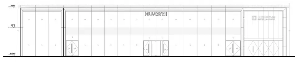 華為零售店面詳細技術草圖，附有尺寸標註