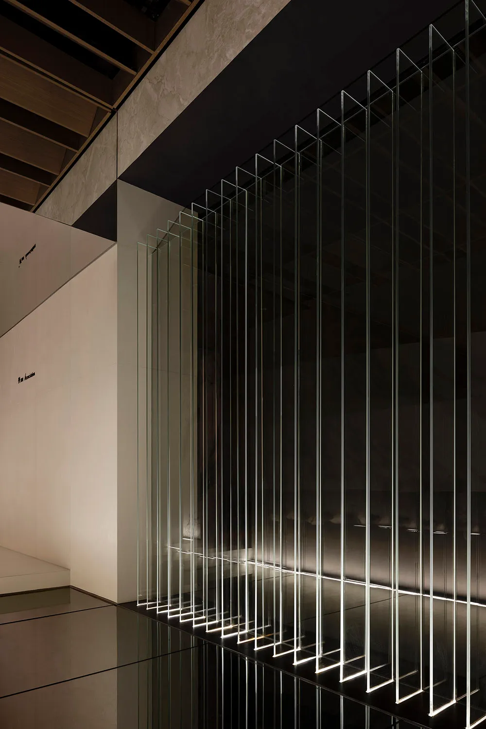 Modern interior with glass panels and minimalist design