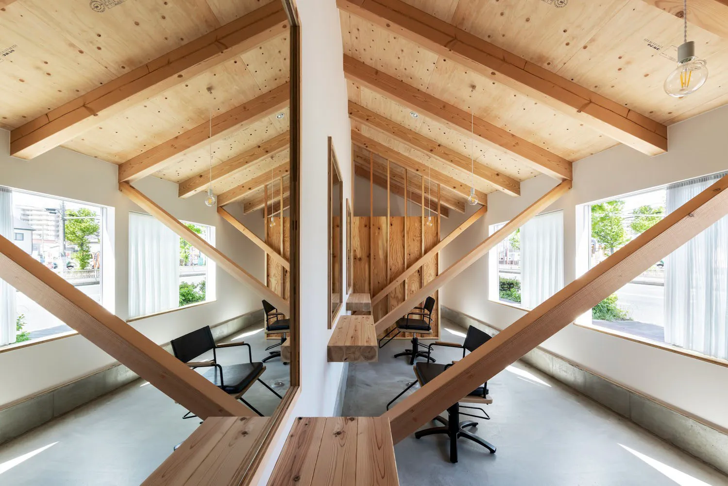 Modern interior design featuring wood materials.