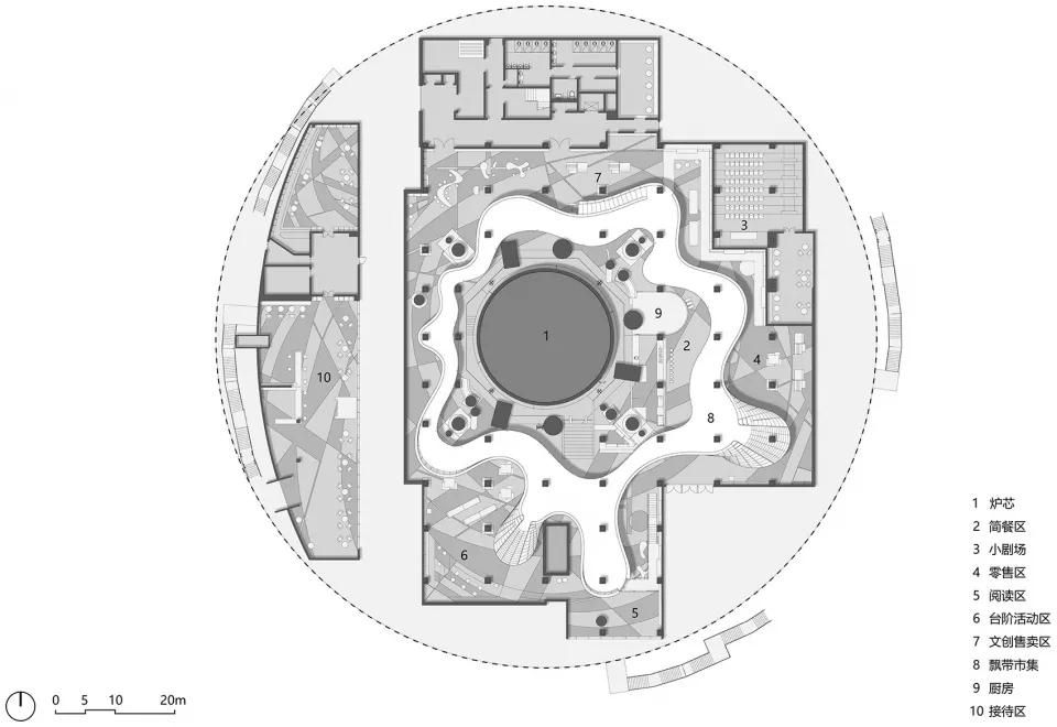 一張工業風格的建築平面圖,展示建築物內各功能區域的配置。