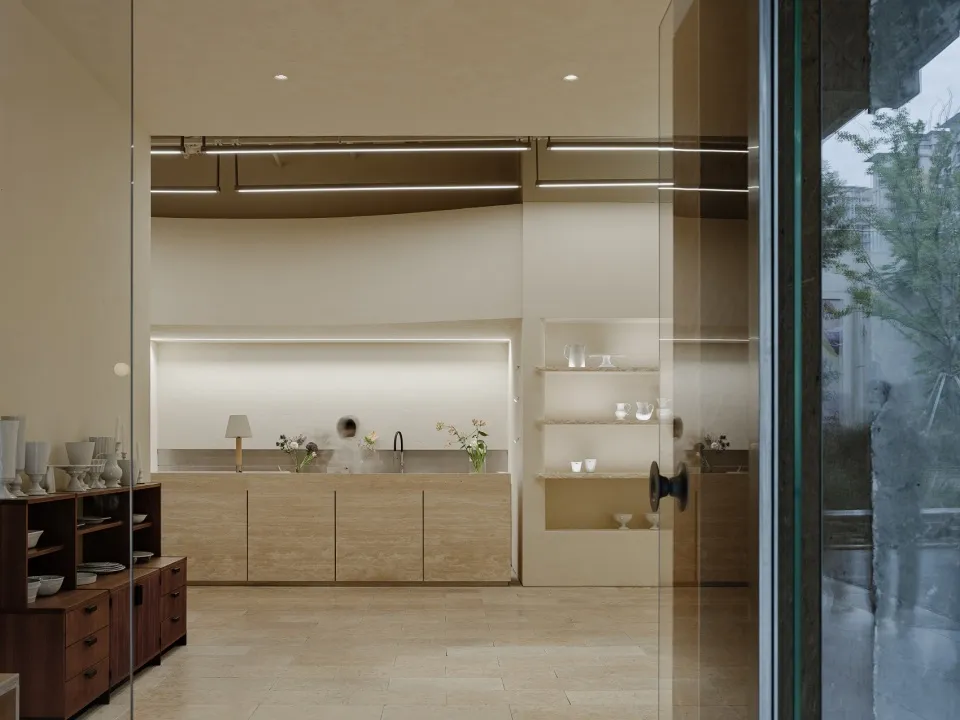 Modern coffee shop with natural stone elements