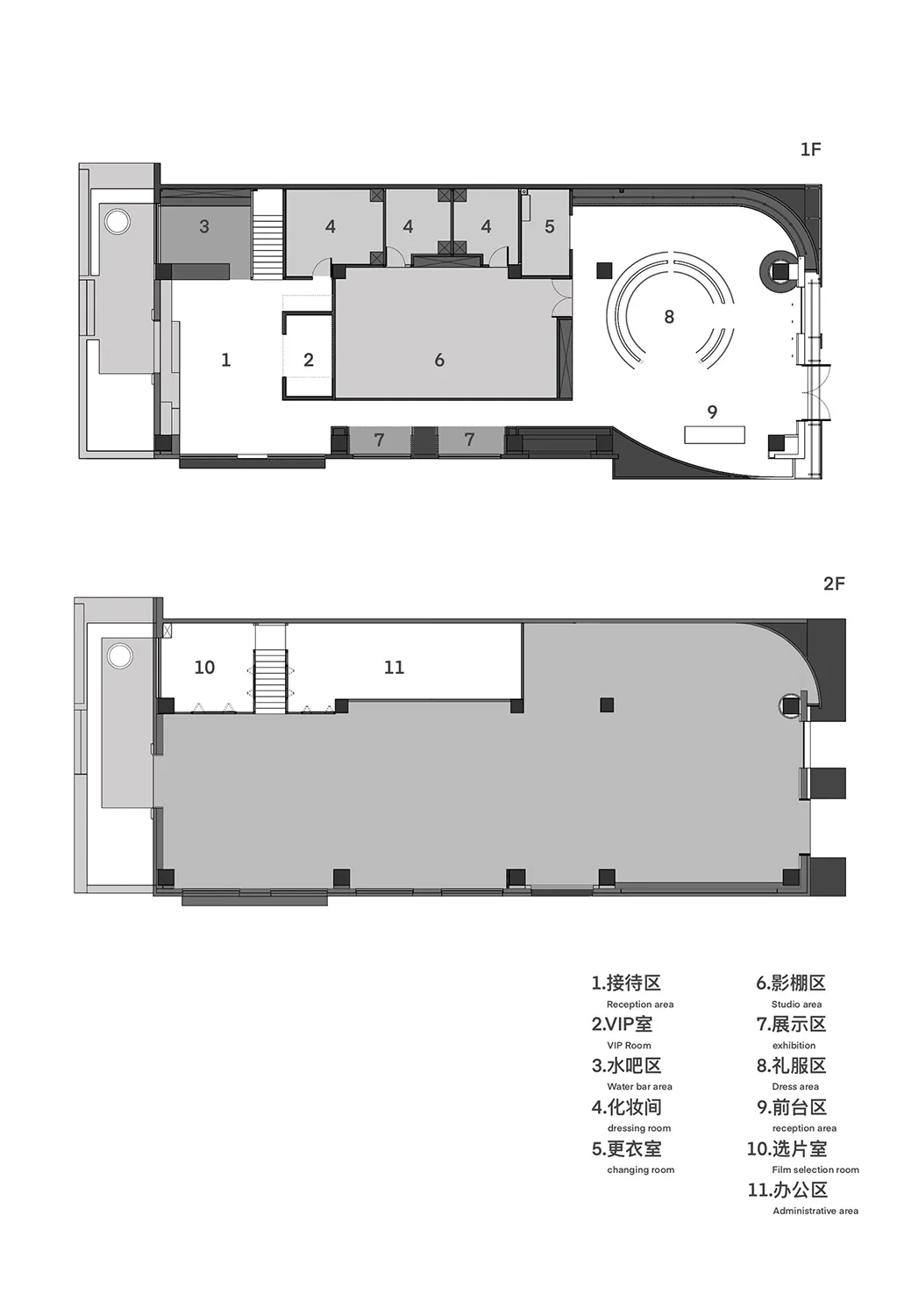 現代辦公空間的平面圖,包含多個功能區域與指定區域。