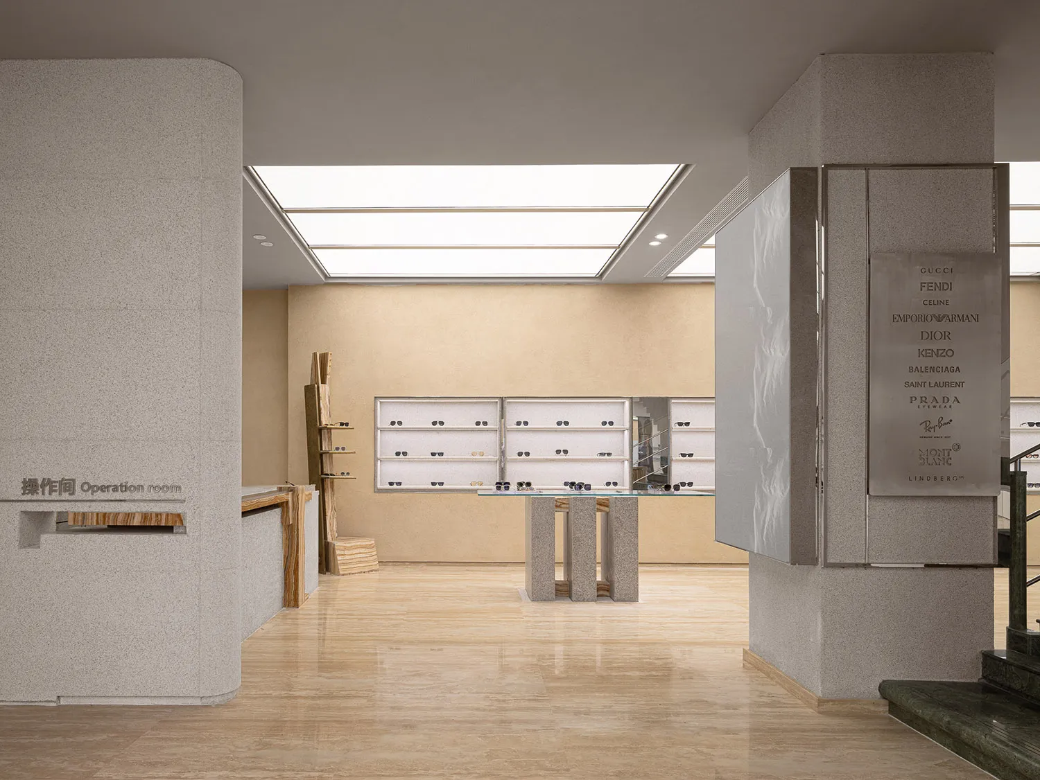 Modern retail storefront featuring sleek glass and opalite design elements.