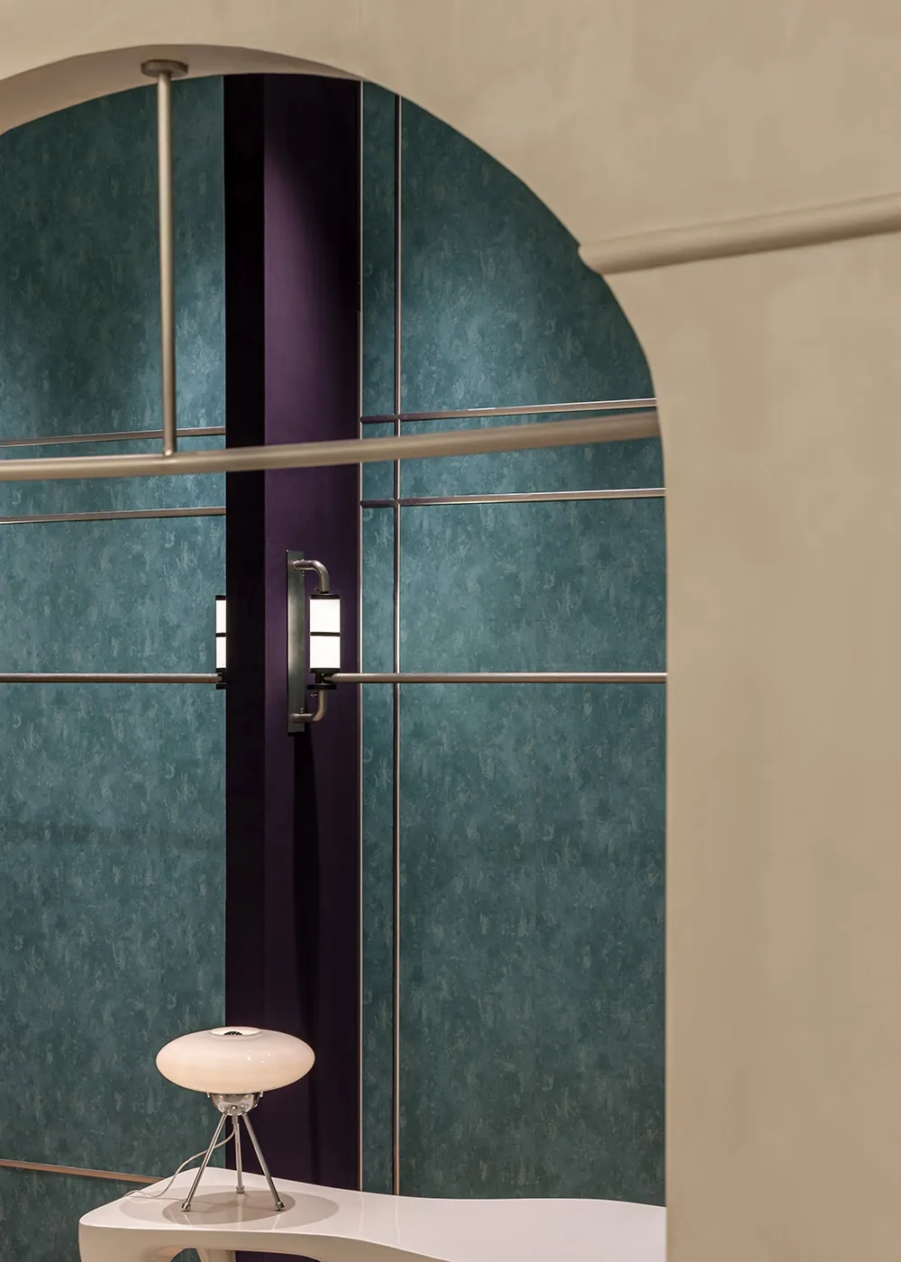 A modern interior design featuring textured materials in a space with a unique composition.