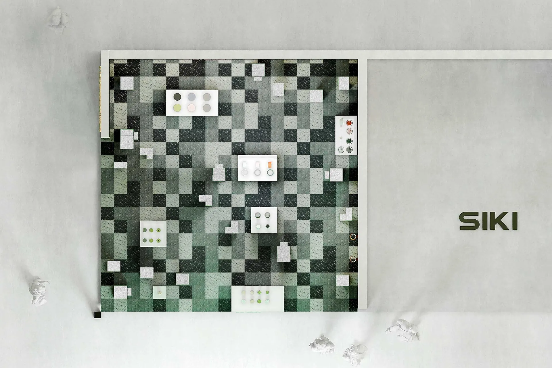 A detailed industrial floor-plan with a tile pattern.