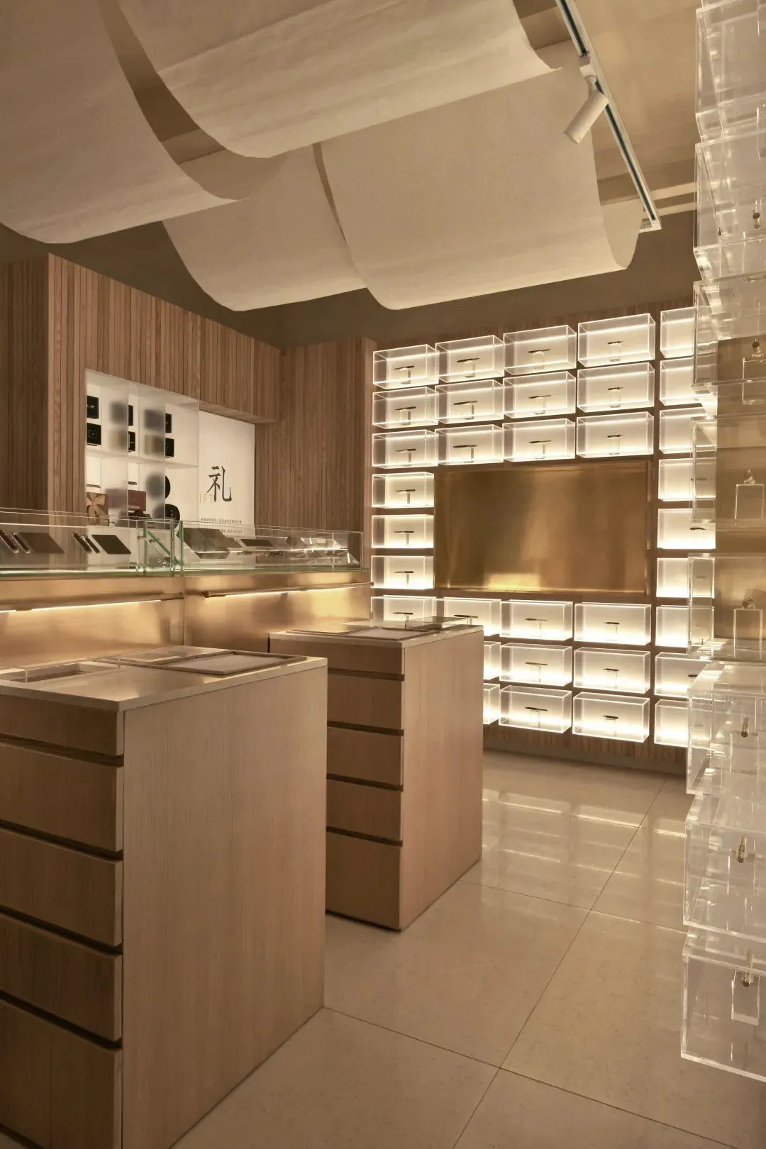 Modern retail store with glass showcases for display.