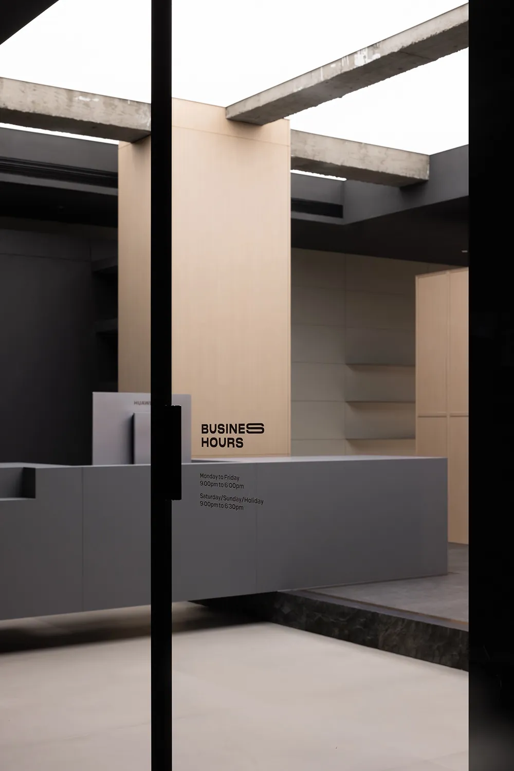 Minimalist retail space with concrete walls