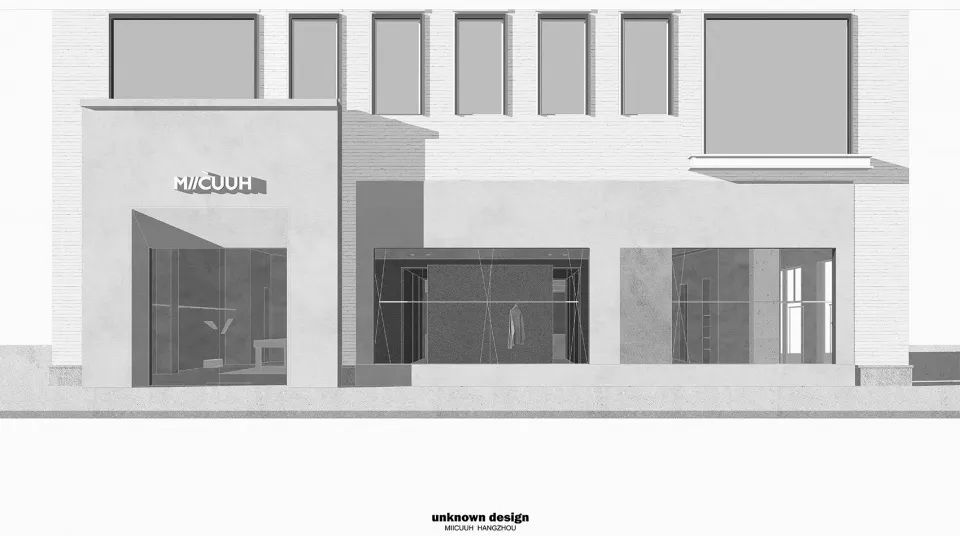 現代零售店面，採用玻璃、混凝土與磚牆外觀