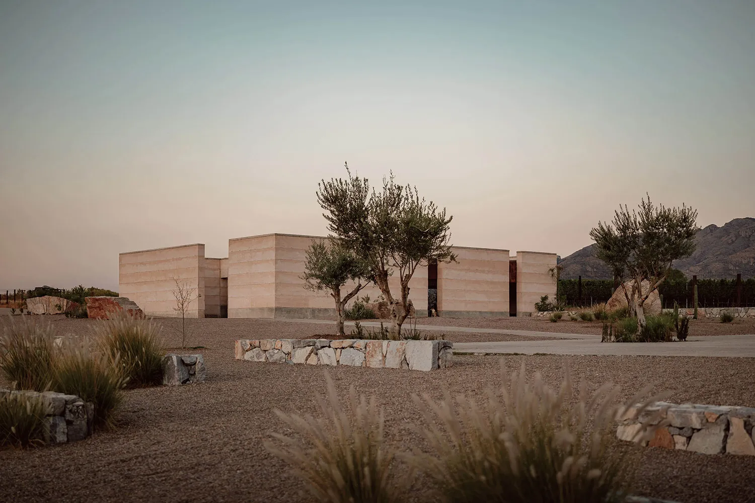 Modern building exterior made of sandstone