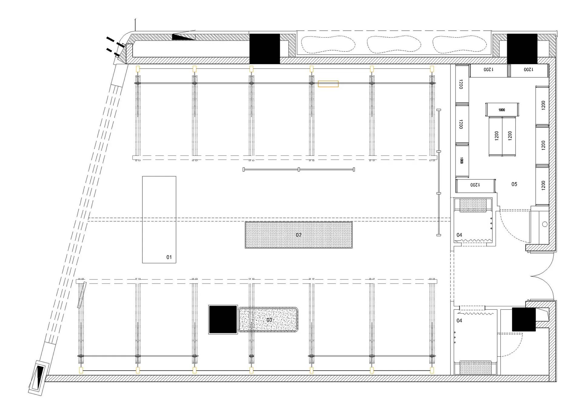 現代辦公室平面圖的2D建築繪圖