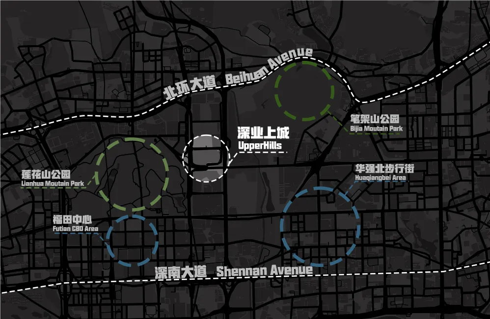 一張詳細的都市計畫城市地圖,描繪主要街道、公園與地標。