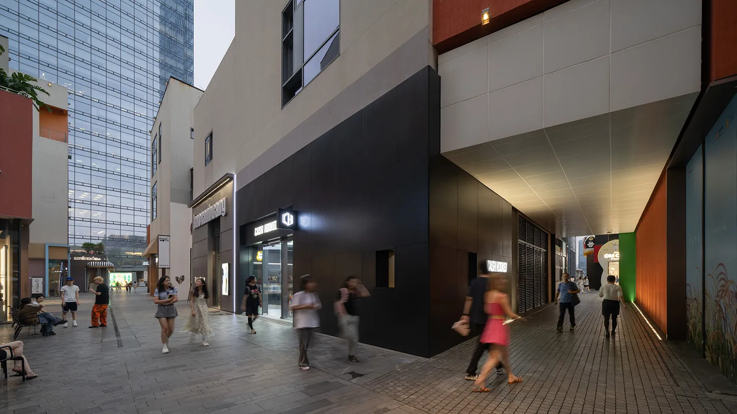 Modern retail storefront with concrete exterior in an urban setting