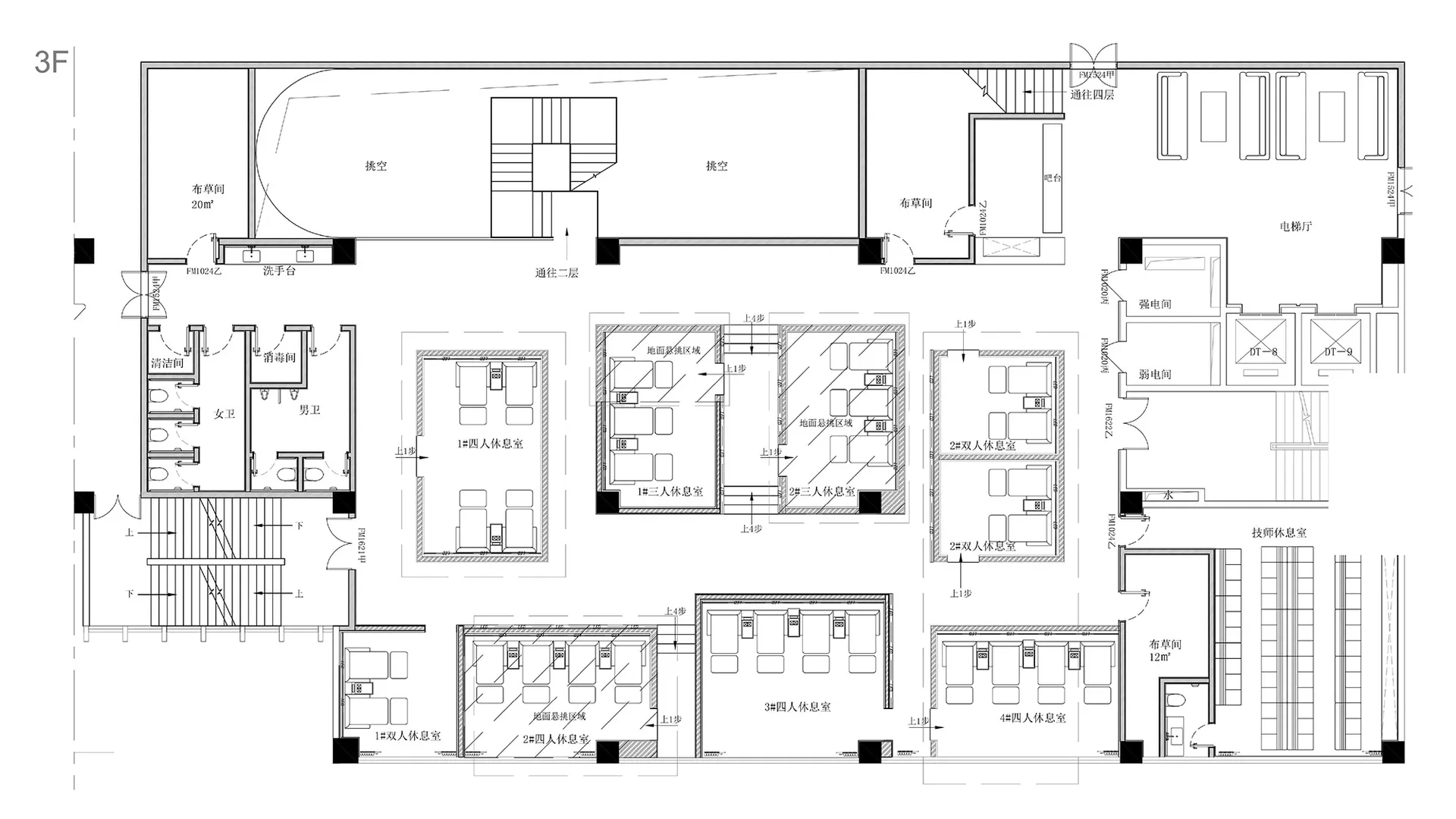 Modern office space 3D architectural plan showing office layout and furniture arrangement.