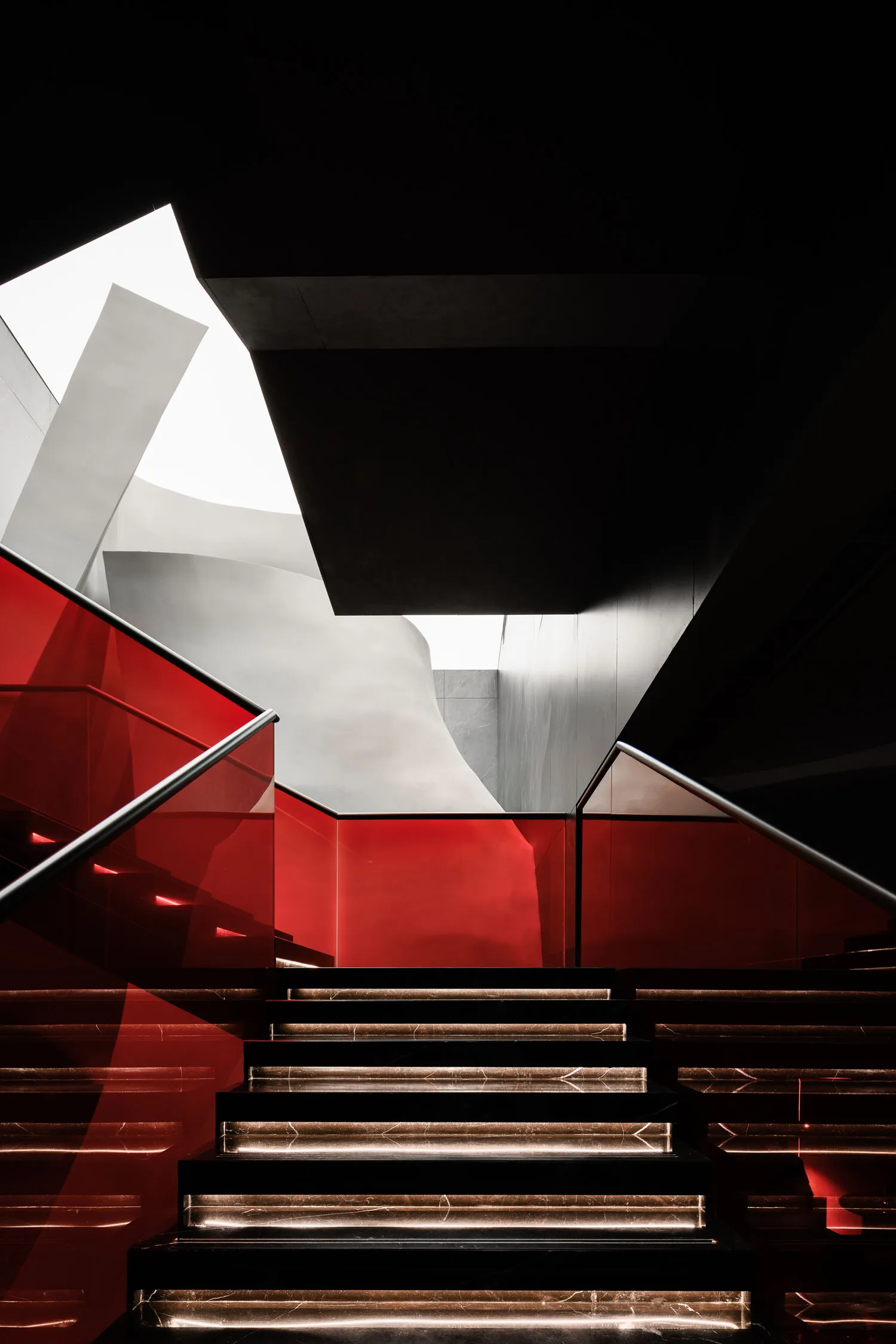 A modern interior design with glass elements.