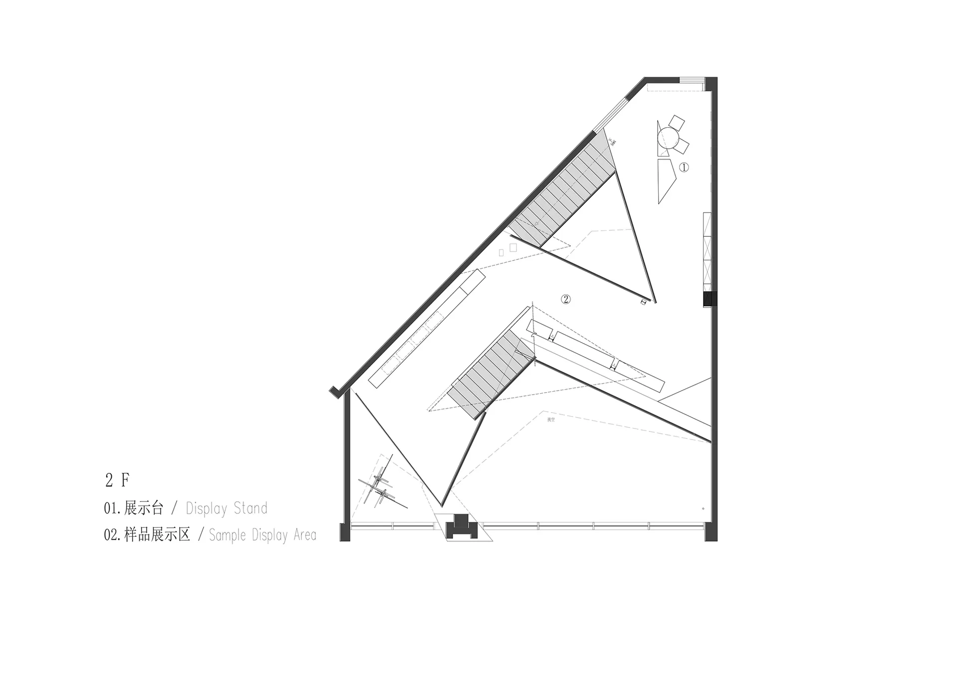 現代辦公空間的2D建築圖,採用木質與玻璃材質打造開放式工作區