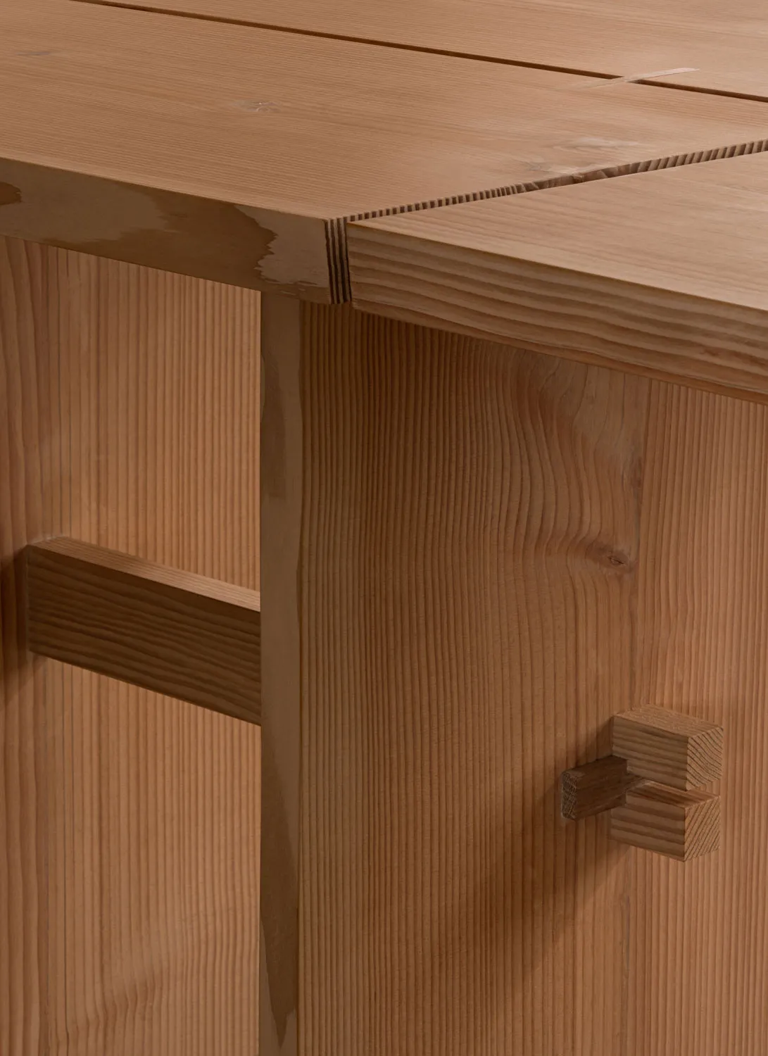 Close-up of wooden furniture showcasing joinery techniques and craftsmanship