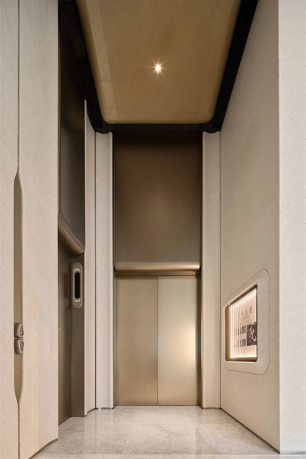 Modern lobby featuring metal elements in a contemporary setting.