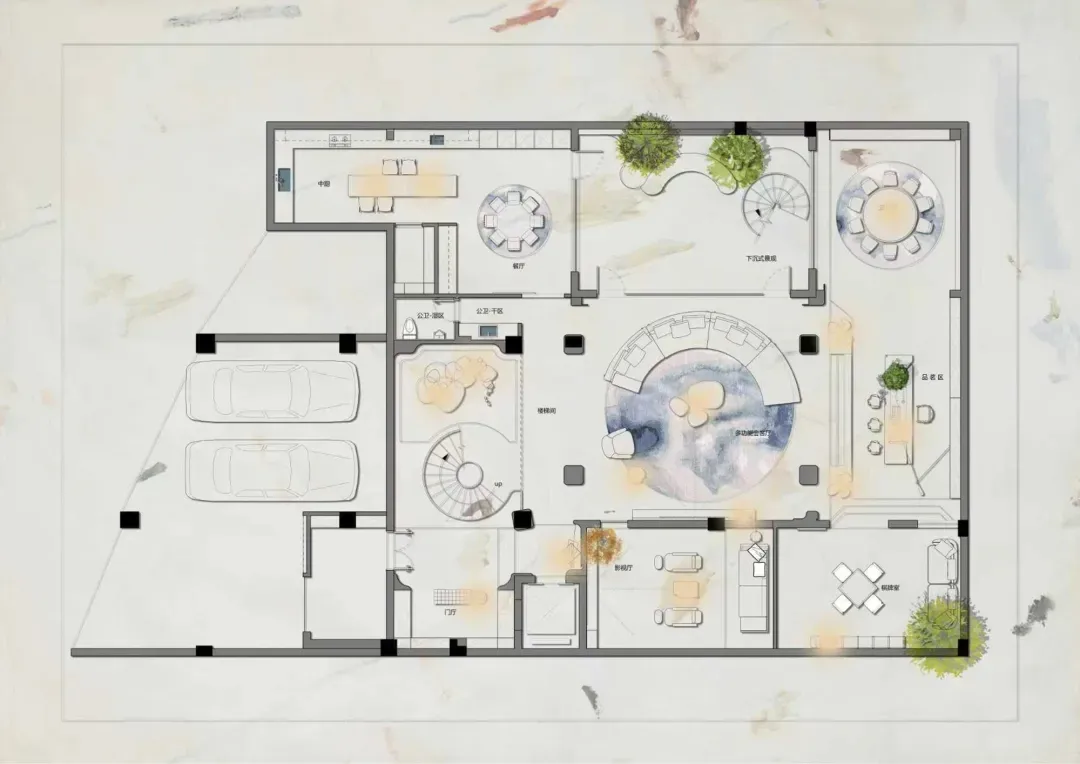 Floor plan of an architectural design for a hospitality space