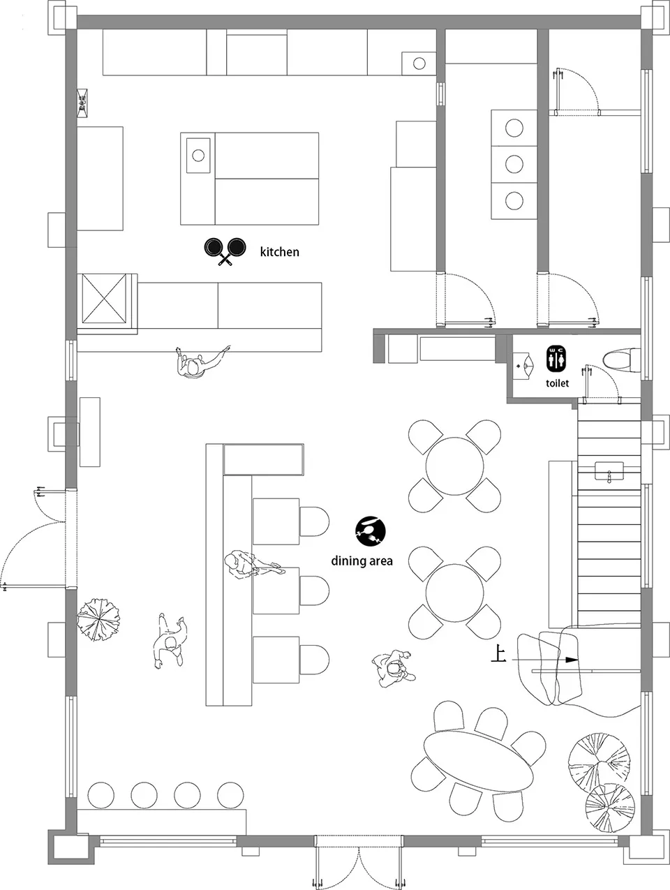 現代公寓平面圖,包含客廳、廚房、餐廳區域及衛浴。
