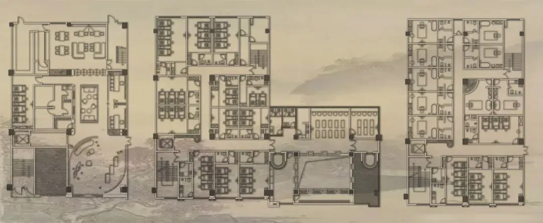 A 2D architectural plan of an office space on paper.