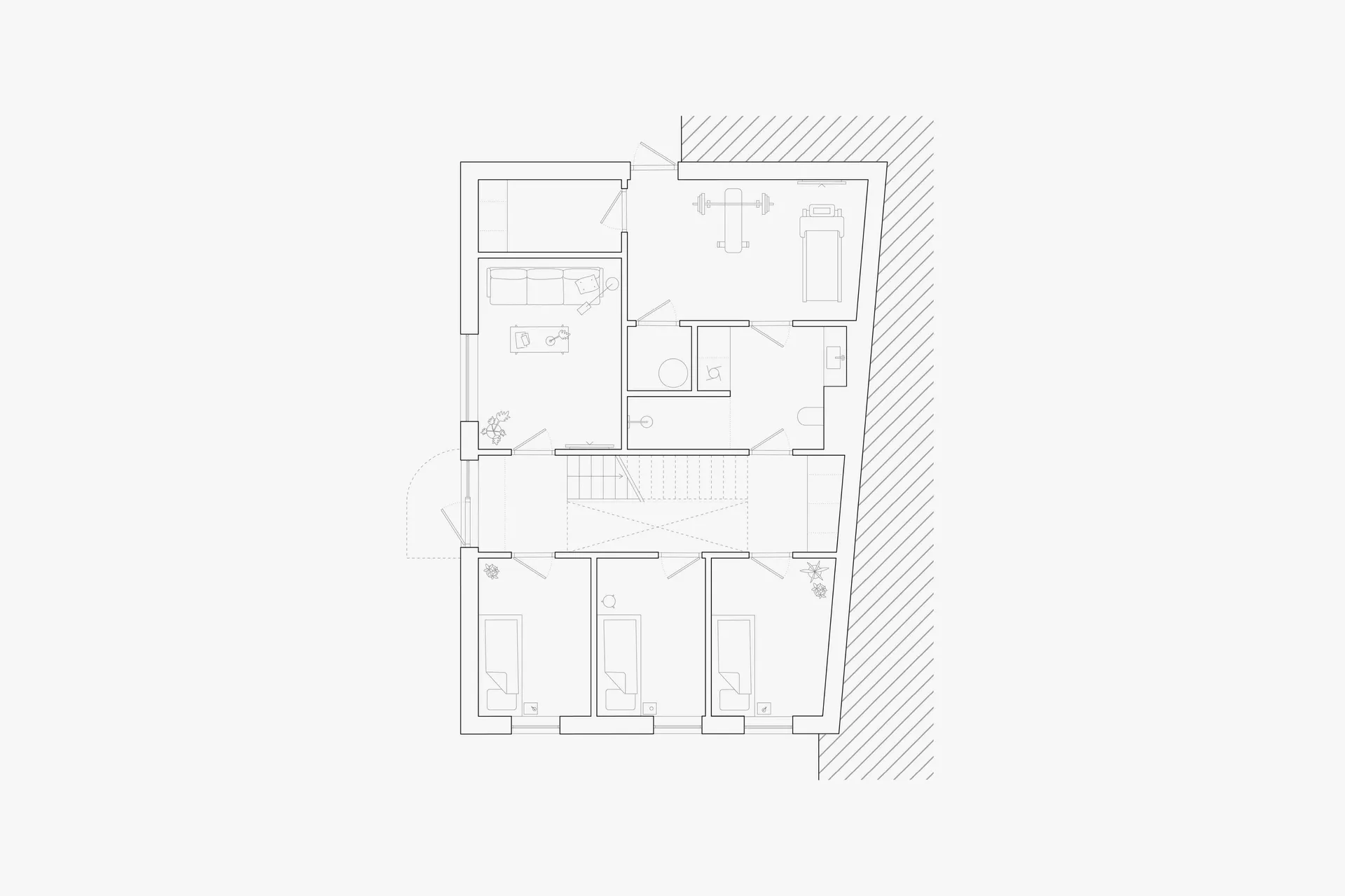 簡約住宅室內格局，擁有開放空間與白色牆面。