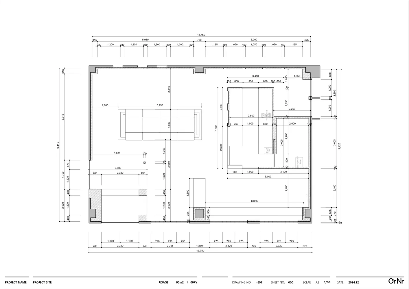 Floor plan of a modern apartment interior space.