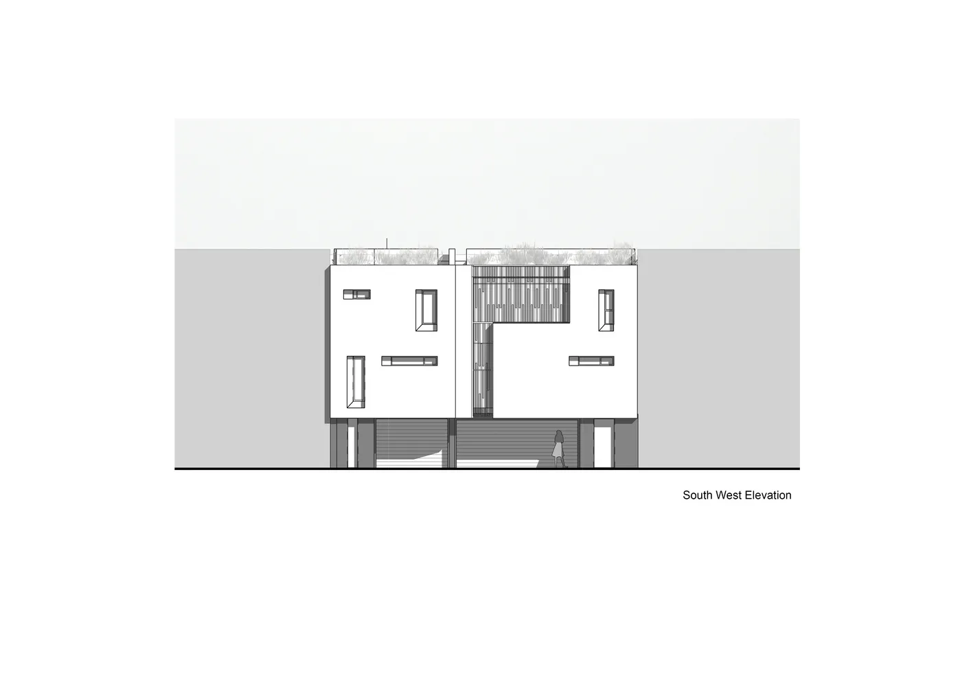 玻璃外牆摩天大樓商業空間的2D建築圖