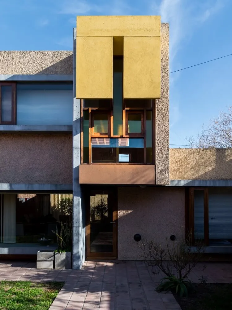 Modernist style building made of concrete with unique angular design features.