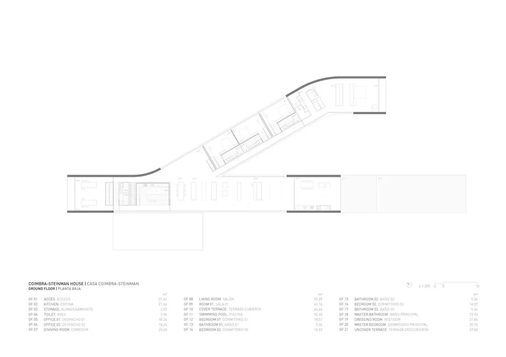 Modern architectural plan of a single-family house with ground floor layout.