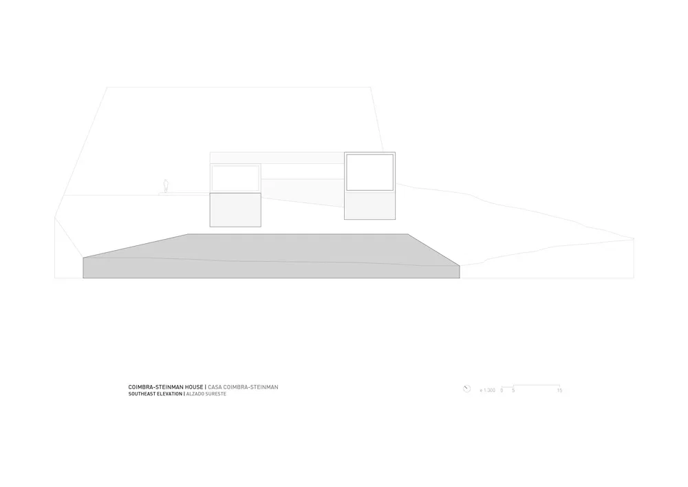 Floor plan of the Coimbra Steinman House showcasing residential architecture with concrete material.