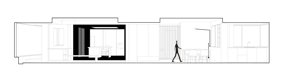 Floor plan of a modern apartment with emphasis on lighting design.