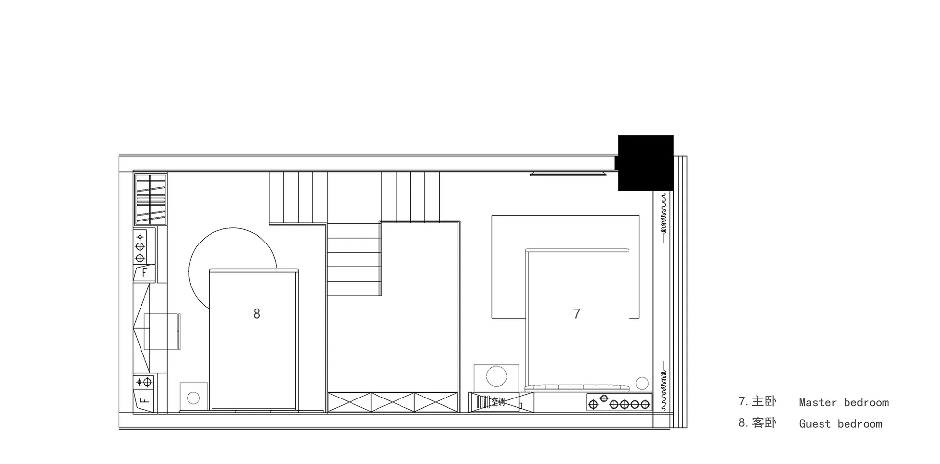 A 2D architectural plan of a minimalist interior with neutral colors.