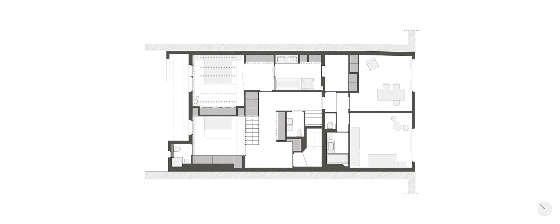 A detailed floor plan of a modern residential house showcasing concrete floors and spacious living areas.