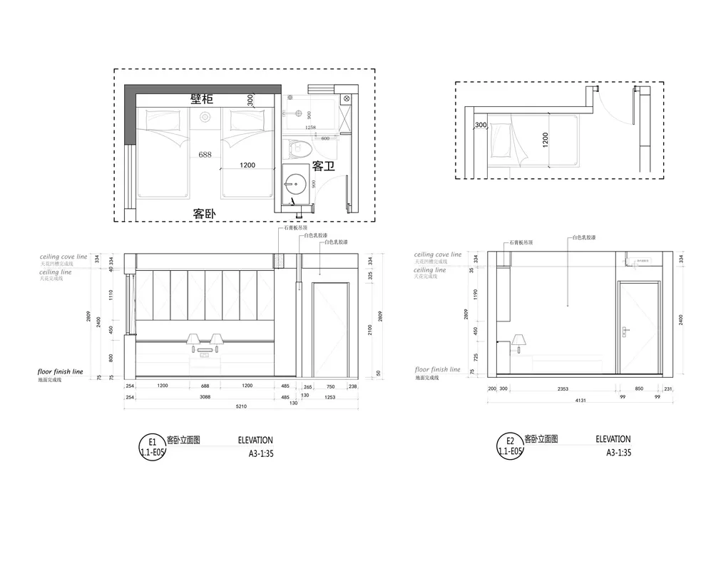 Floor plan of a modern residential bedroom with dimensions and layout details.
