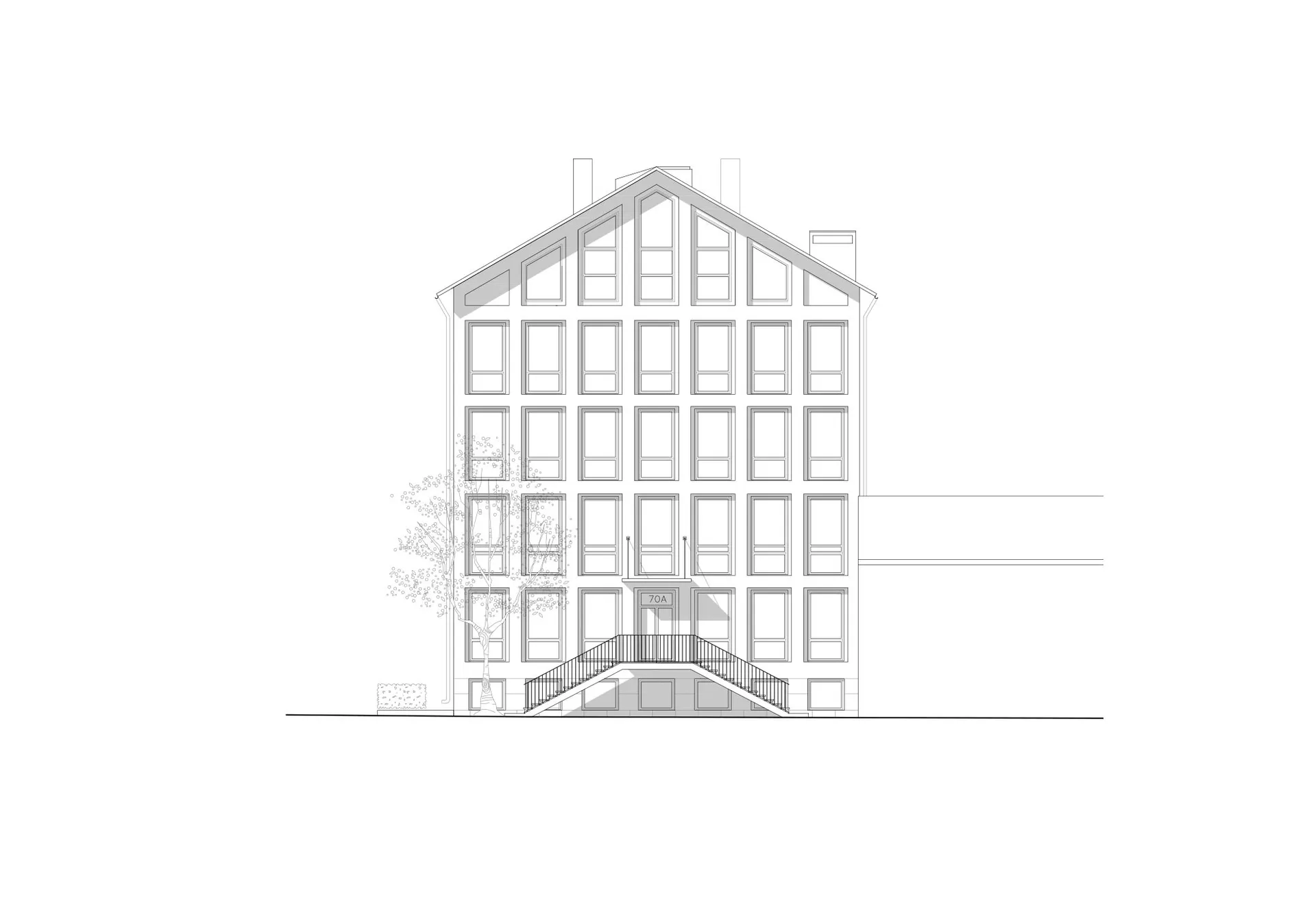 70A 大樓插圖,展示多層住宅或商業建築的正面外觀。