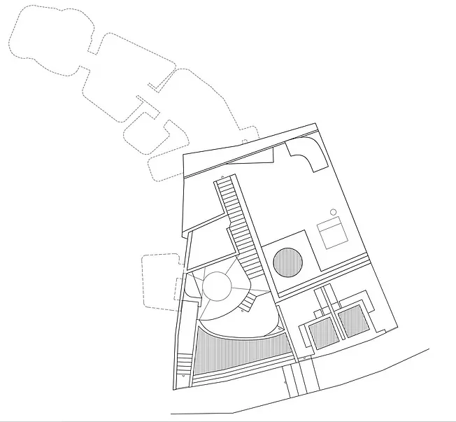 室內施工圖藍圖,呈現建築交會處與設計元素。