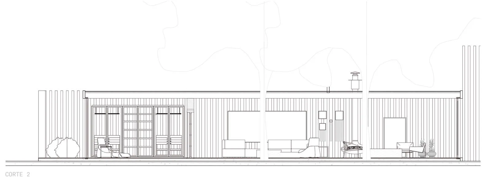 A detailed architectural drawing depicting the front elevation view of a modern wood house plan.
