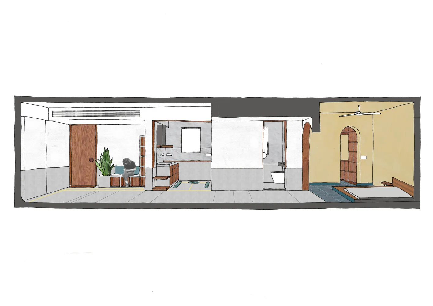 Modern bathroom featuring tiled and concrete walls, designed for optimal comfort and functionality.