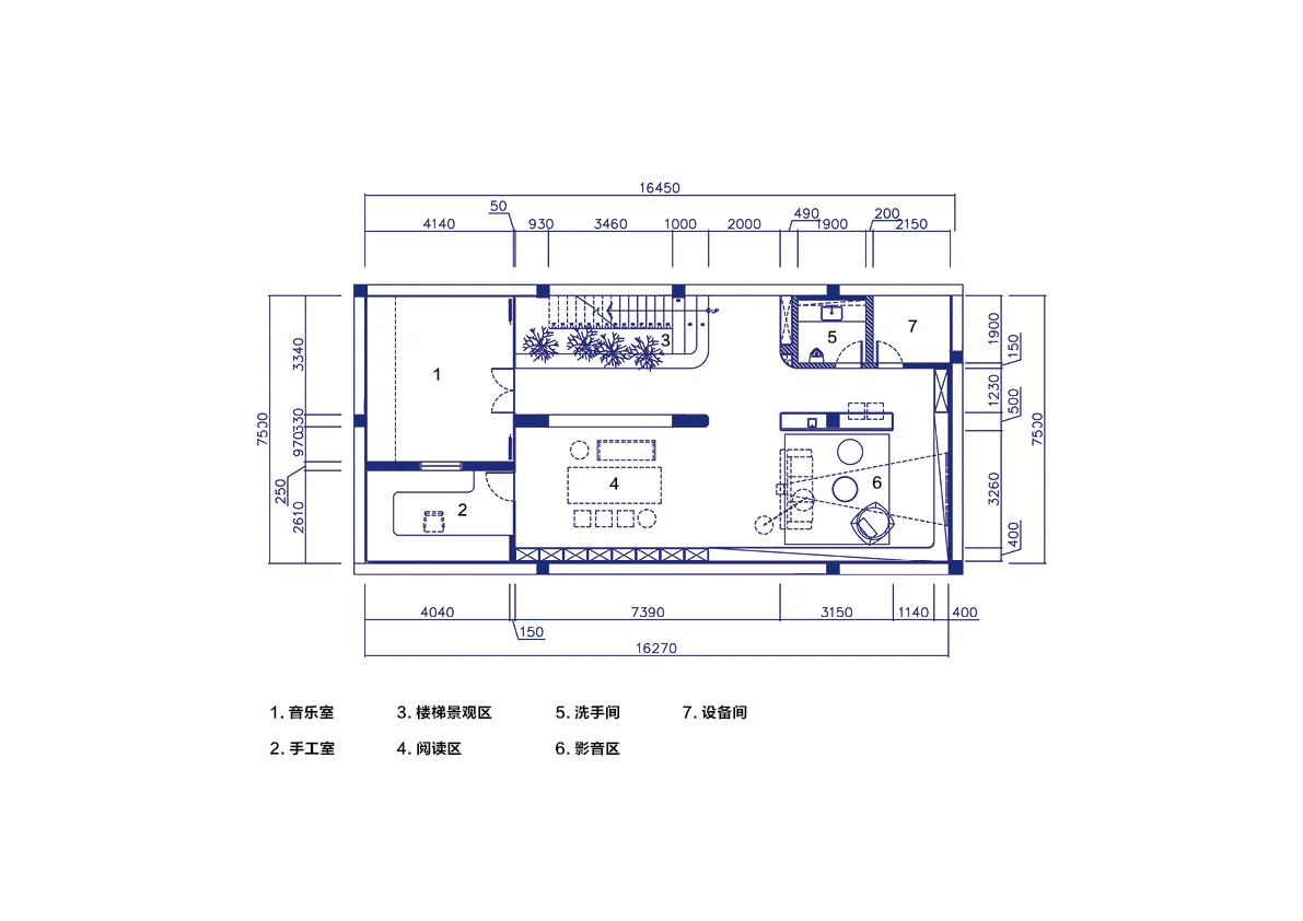 現代辦公空間平面圖,展示多個功能區域。