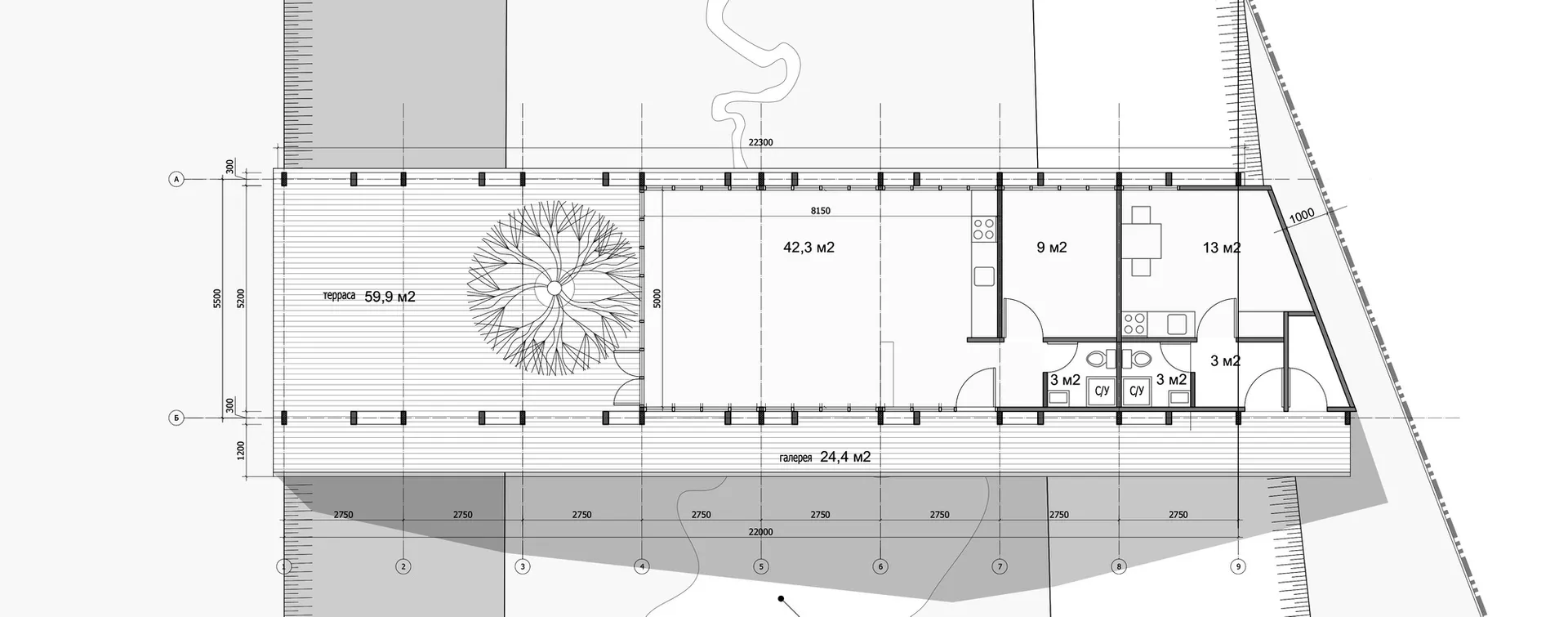 Floor plan of a modern residential apartment with detailed room dimensions and descriptions.