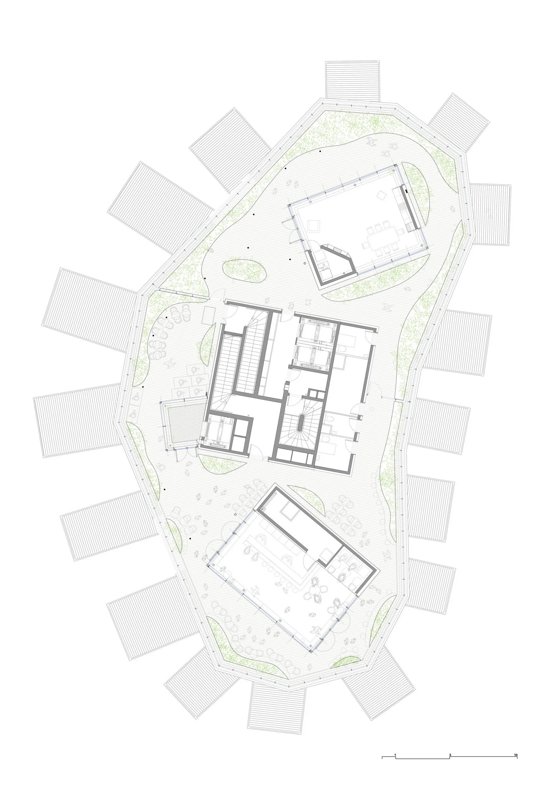2D architectural drawing of a modern house floor plan