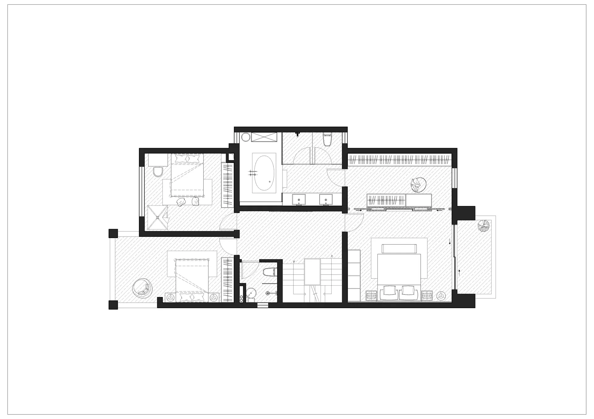 極簡公寓室內的詳細建築平面圖