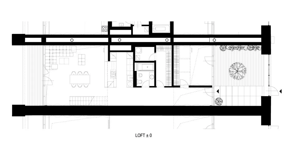 Modern floor plan layout of a loft space