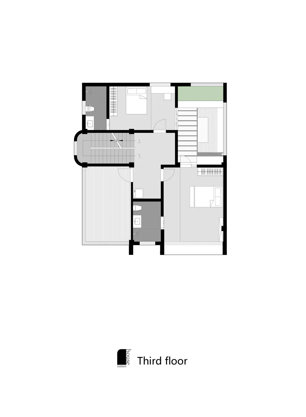 Floor plan of a residential building's third floor showing rooms and layout.