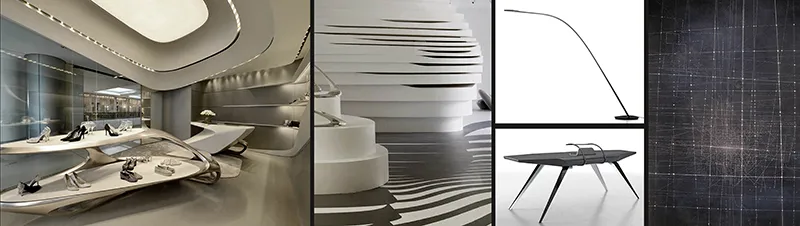 Modern minimalist interior design featuring glass, metal, and concrete elements.