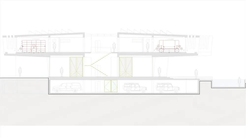 現代辦公空間的平面圖，採用鋼材與玻璃建築