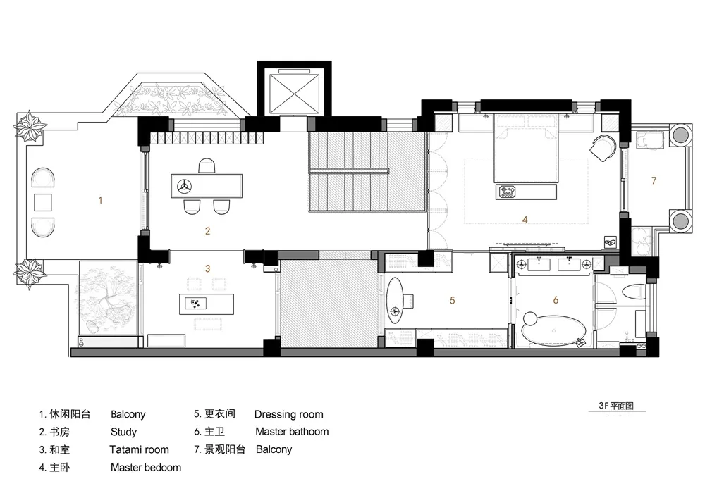 Detailed architectural floor plan of a minimalist hotel lobby, including functional areas and design elements.