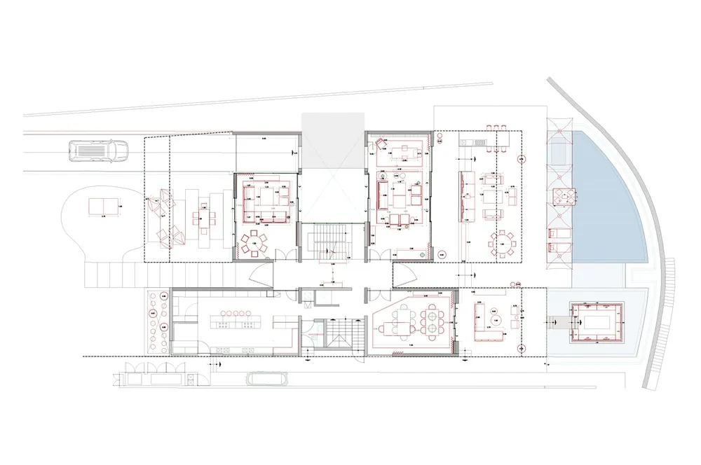 Floor plan section of an architectural design
